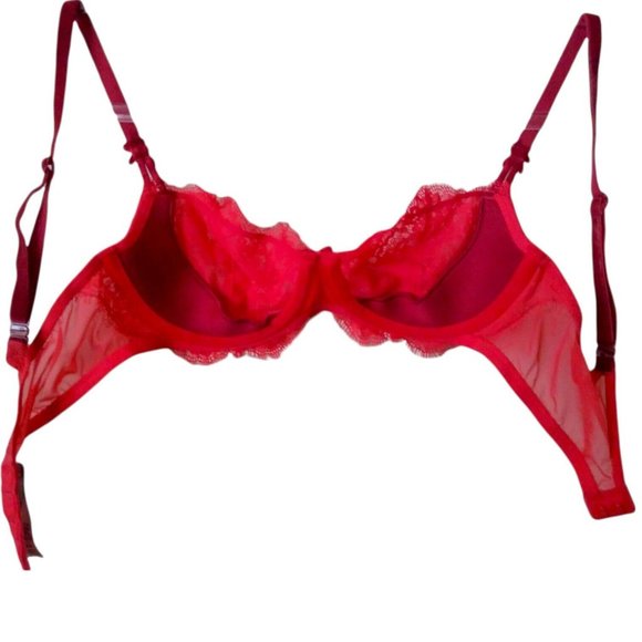 Victorias Secret Womens Dream Angels Red Sheer Lace Underwire Sheer Half Bra 32C - Picture 9 of 12